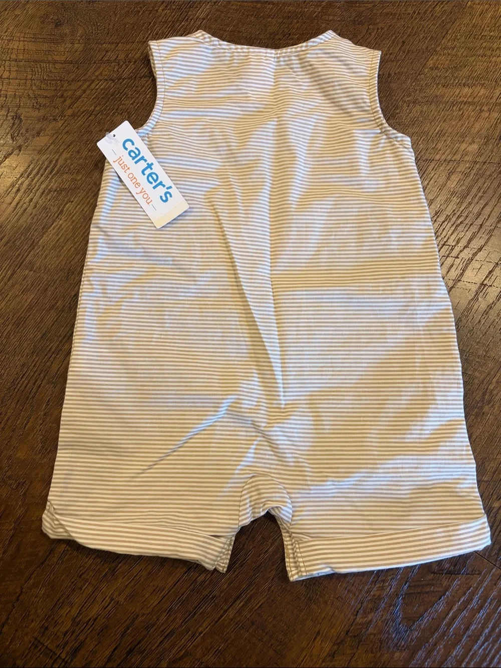 Carter's unisex brown and White Striped Bunny Pocket Romper size 9 M